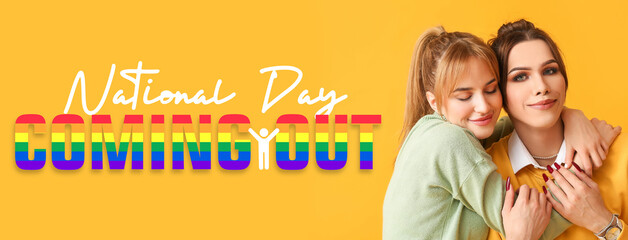 Young transgender couple on color background. Valentine's Day celebration