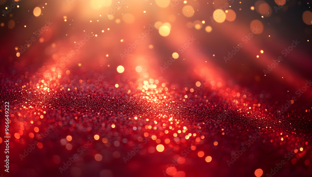 Aufkleber glowing particles dance in a vibrant red background, creating a mesmerizing depth and warmth, perfec