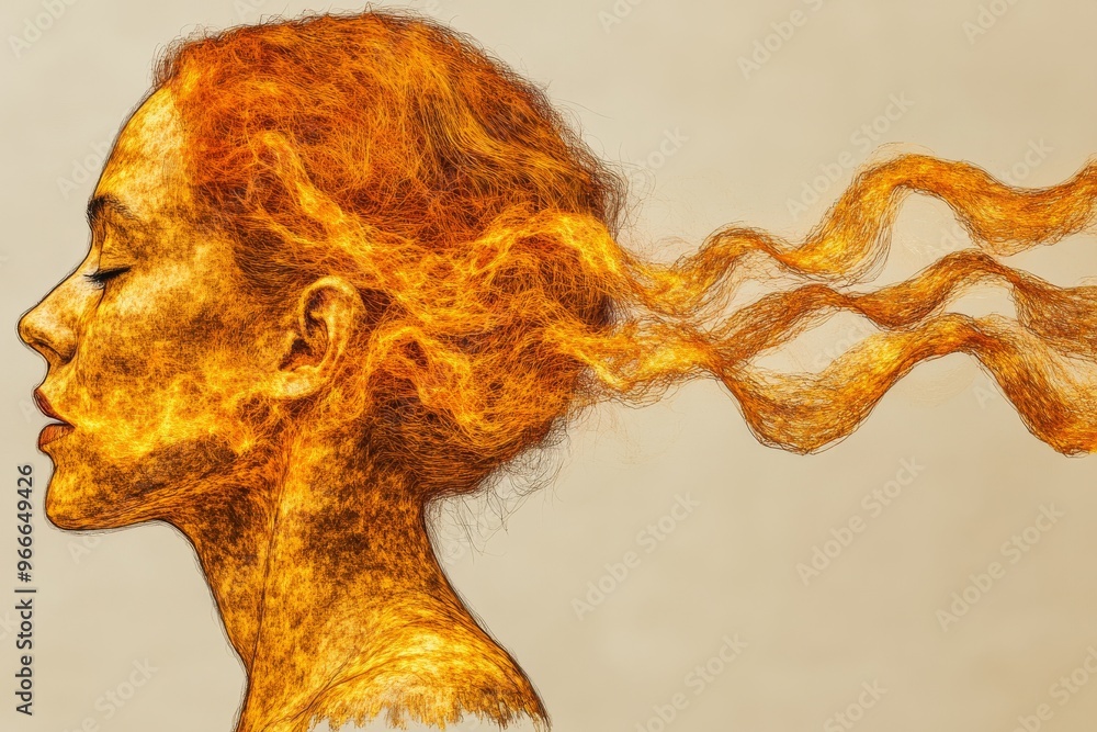 Poster transcranial stimulation quantum computing and neuroplasticity woman with fiery neural connections v