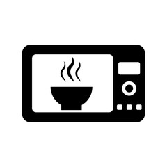 Microwave oven icon. Hot steaming bowl detail. Simple black vector illustration. Modern kitchen symbol.