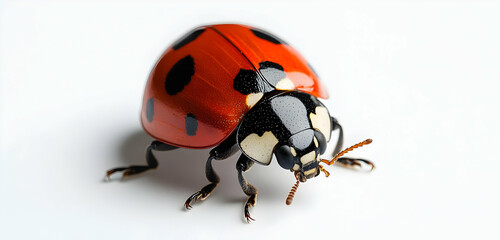 Fototapeta premium A detailed close-up of a ladybug showcasing its vibrant red shell and black spots, highlighting nature's beauty.