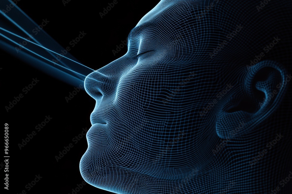 Poster neurodiversity emotional contagion and deep brain stimulation side profile of man with glowing neura