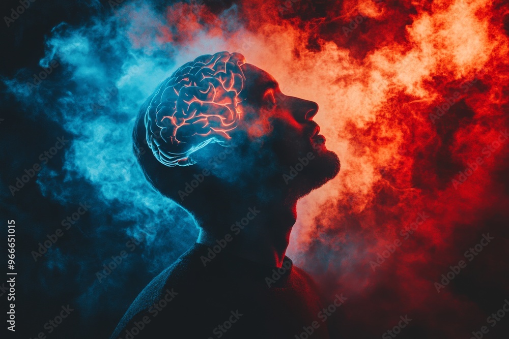 Poster neurophysiology neuromorphic and brain science abstract face with fiery energy visualizing thought p