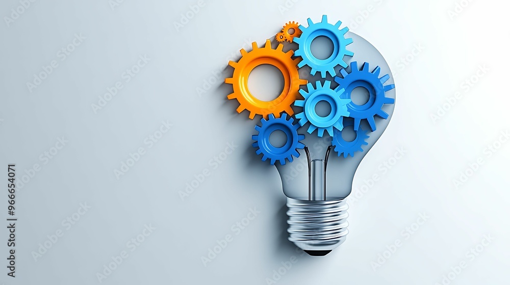 Aufkleber innovative fusion: interconnected gears forming a lightbulb symbolizing logical thinking and creativ