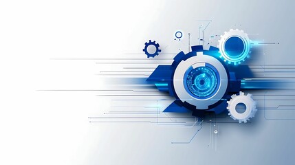 Fototapeta premium Fusing Logic and Creativity: Blueprint-Style Design with Gears and Digital Lines