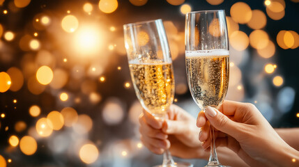 holidays, celebration, nightlife and people concept - smiling friends with glasses of champagne in club.