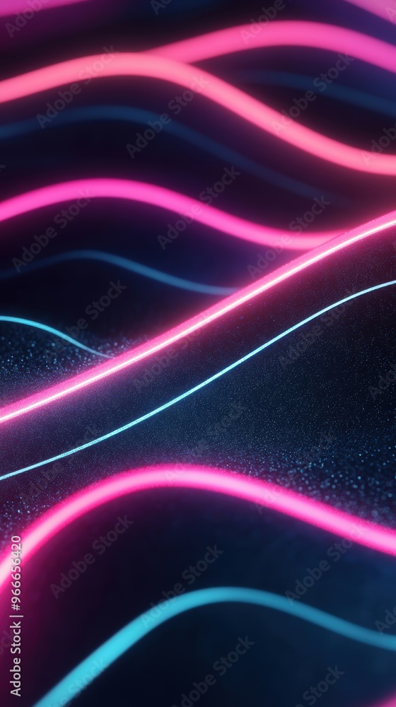 Poster colorful waves of neon light flow smoothly, creating a striking contrast with the dark background an