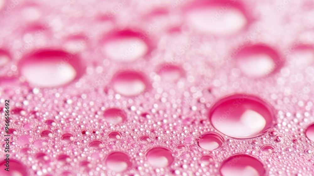 Poster pink bubbles float in clear liquid, creating a mesmerizing display of textures and colors, captivati