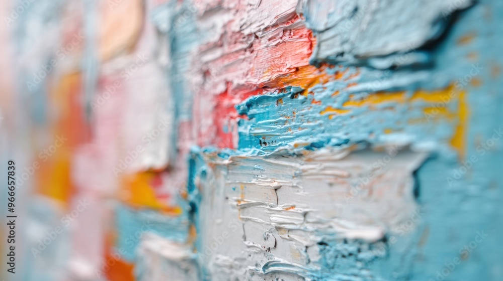 Aufkleber this artwork features layers of thick impasto paint in bold colors, creating an engaging abstract co
