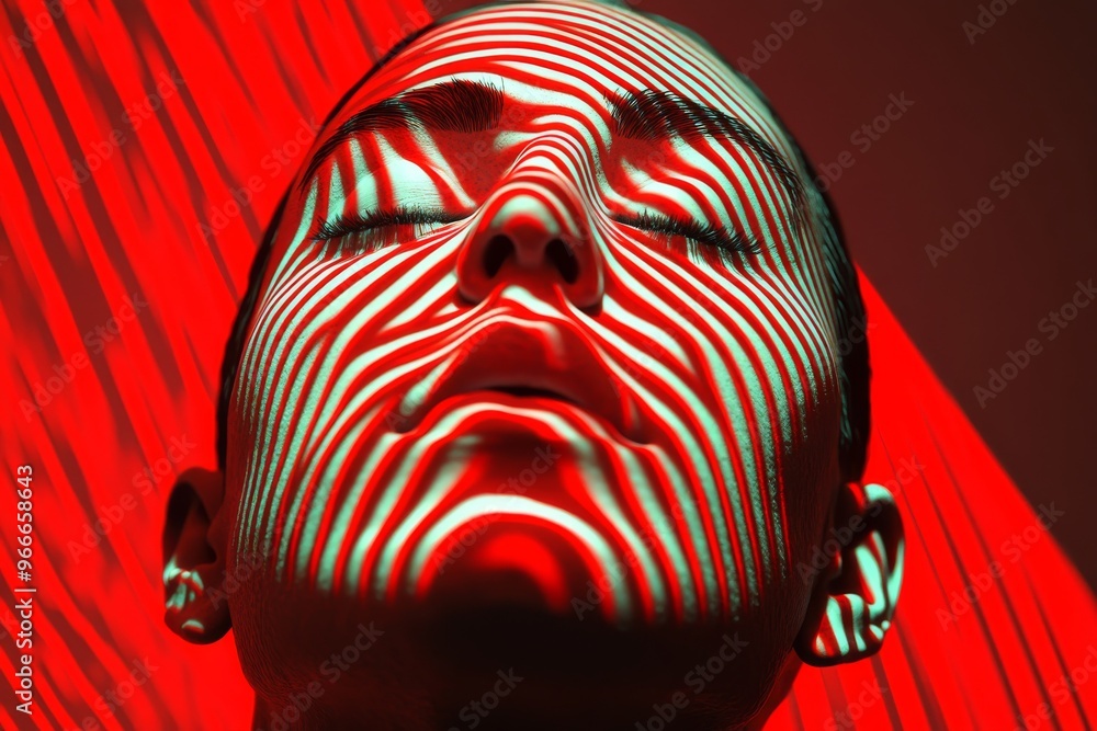 Poster cochlear neural thermography and transcranial stimulation abstract face with red and white laser lin
