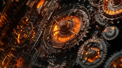 Fototapeta premium Intricate Machine Gears: Glowing with Power
