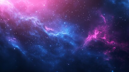 Cosmic Nebula with Blue and Pink Glowing Clouds and Stars
