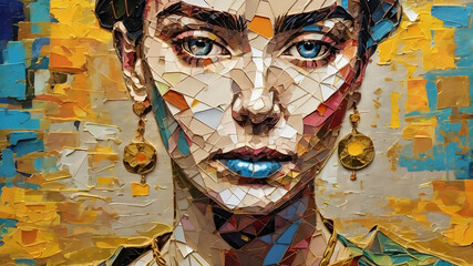 Creative portrait art, blend various artistic styles, vibrant colors, expressive brushwork,  surreal elements, abstract background, 