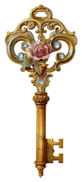 PNG  Ornate vintage key with rose