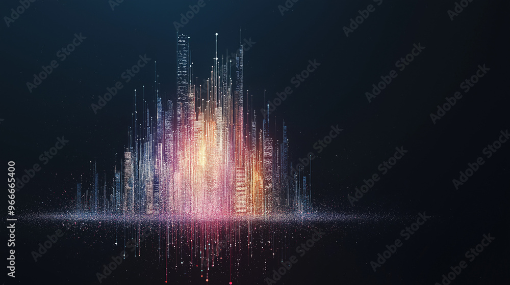 Aufkleber smart city and abstract dot point connect with gradient line and aesthetic intricate wave line desig