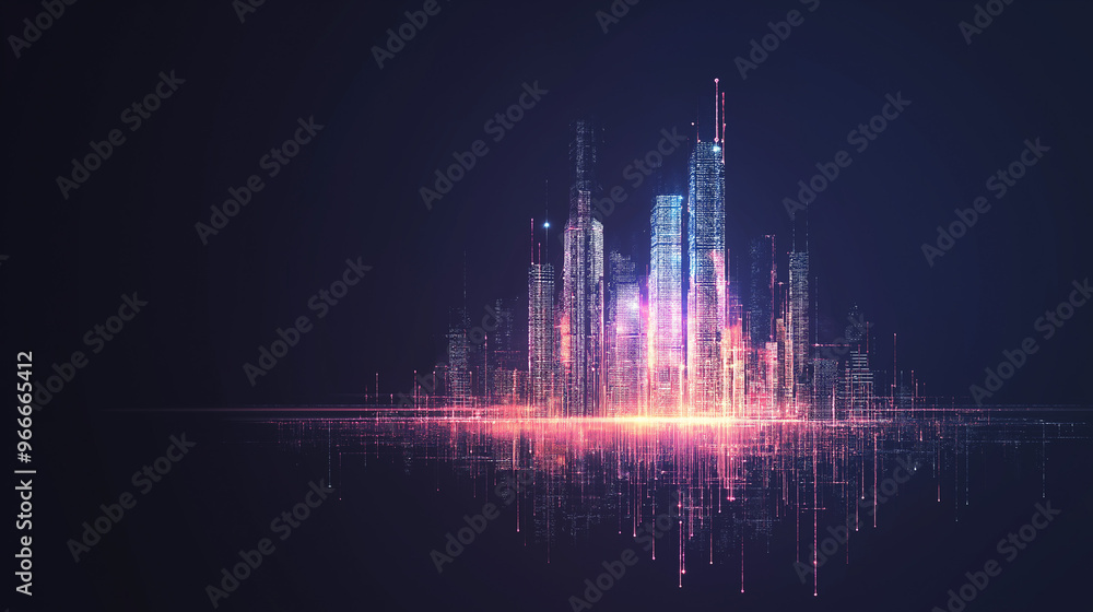 Aufkleber smart city and abstract dot point connect with gradient line and aesthetic intricate wave line desig