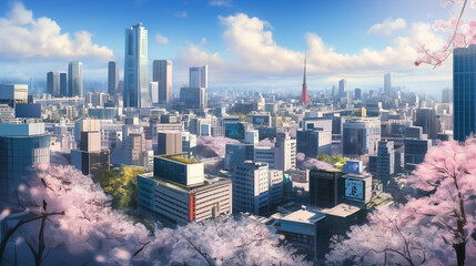 東京と桜のイラスト