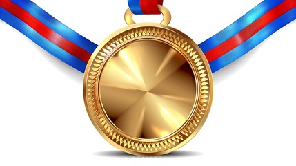 Gold Medal With Ribbon On White Background, Isolated Object