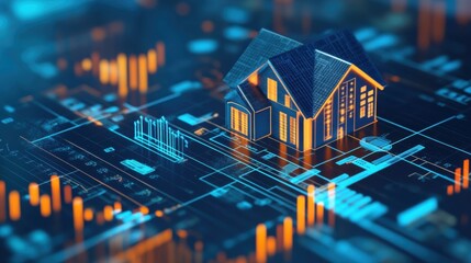 A house is shown in a computer-generated image, with a blue roof and orange