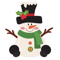 Cute sitting Christmas snowman vector cartoon illustration