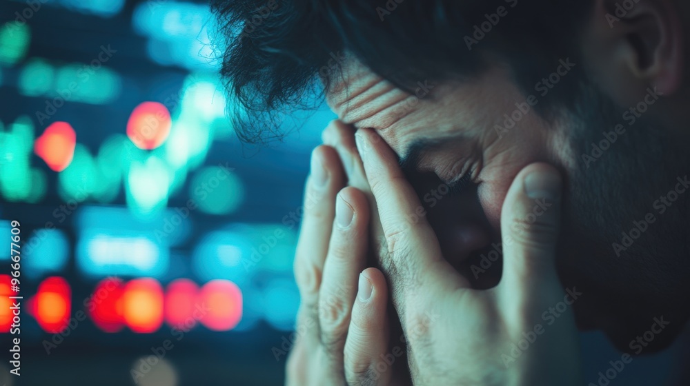 Aufkleber a stock trader expresses frustration while coping with chaotic market fluctuations during an intense