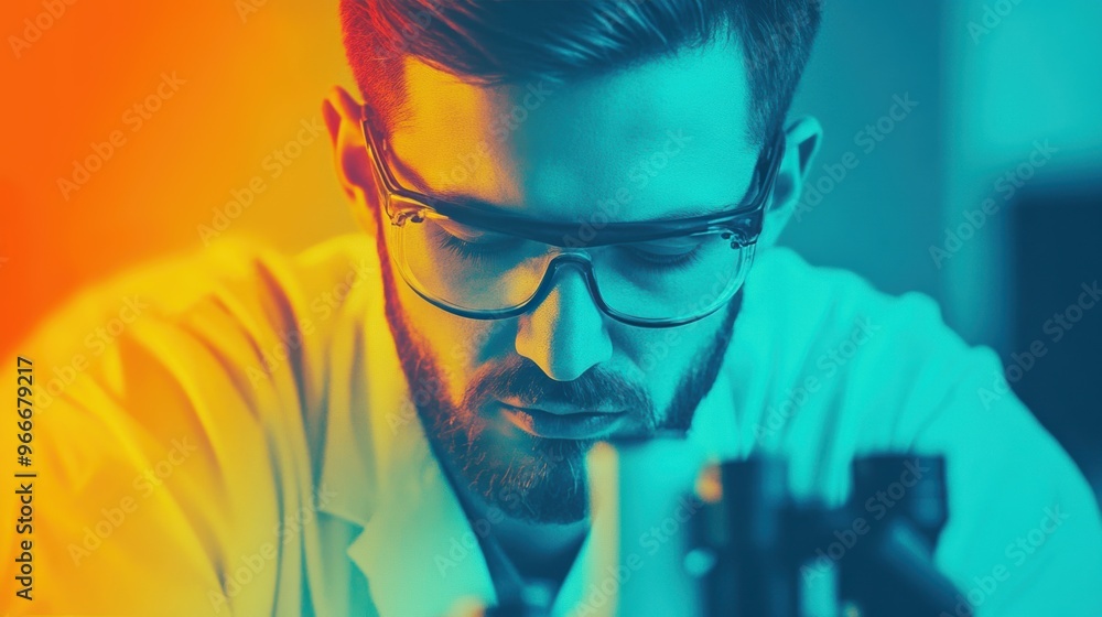 Aufkleber a scientist focuses intently on observing samples through a microscope in a laboratory setting