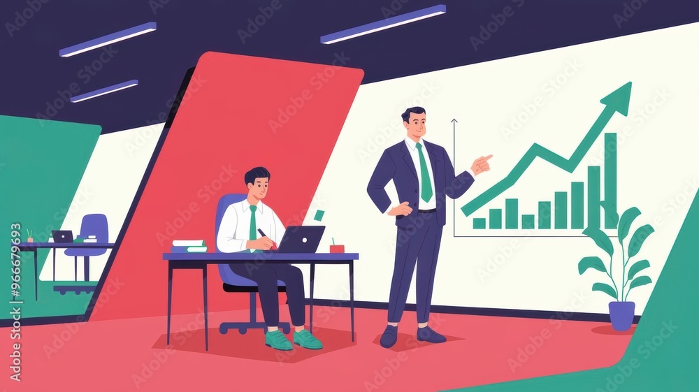Poster modern office dynamics showcasing teamwork and growth through analytics. generative ai