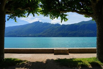 Day view of Aix-Les-Bains in summer, a resort spa town on Lac du Bourget lake in Savoie, Alps, France