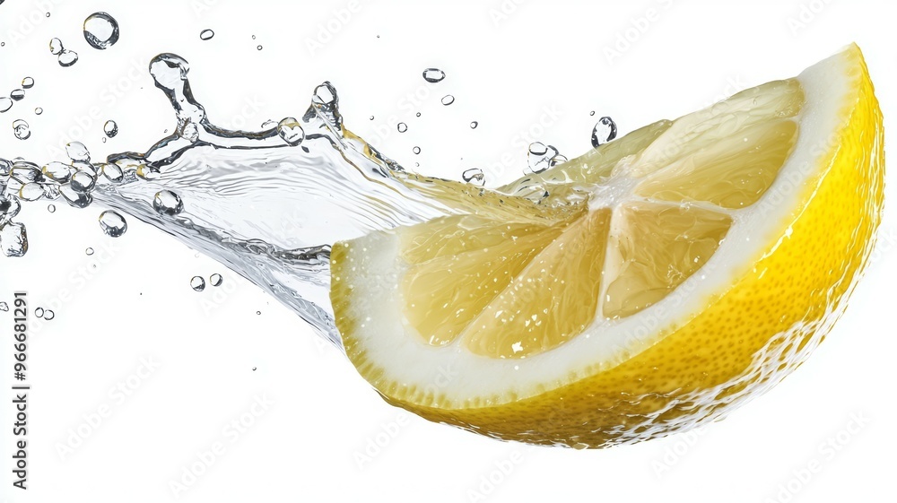 Poster a slice of lemon is floating in a splash of water