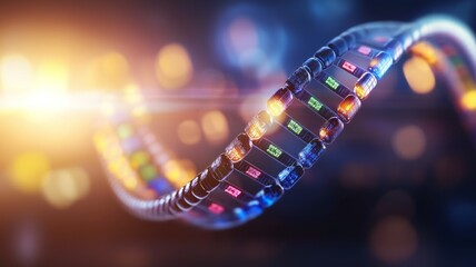 A DNA strand with a blue and red color