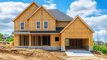 Newly Constructed Wooden Frame House with Brick Exterior Surrounded by Nature Landscape