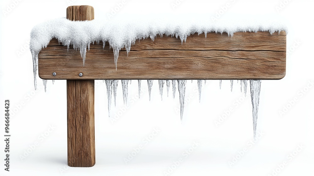 Poster A wooden sign covered in ice