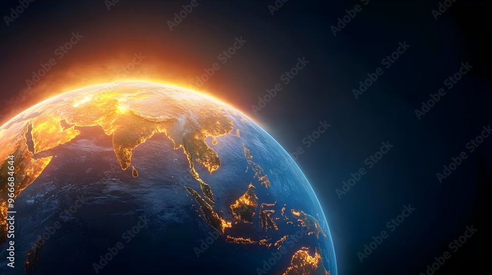 Wall mural Stunning view of Earth from space, showcasing vibrant colors and the glowing atmosphere, perfect for nature and science projects.