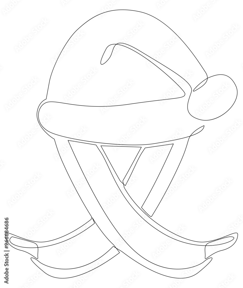 Poster one continuous line of santa claus hat with banana. thin line illustration vector concept. contour d
