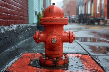 Fototapeta premium Red emergency hydrant essential fire safety equipment for effective fire prevention systems