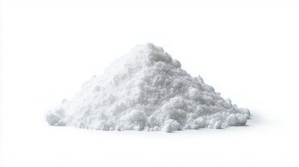 A white powdery substance is piled on a white background