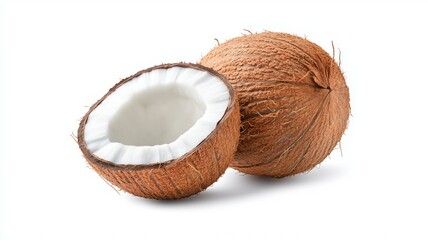 A half cut coconut with a white interior
