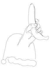 One continuous line of Santa Claus hat with banana. Thin Line Illustration vector concept. Contour Drawing Creative ideas.