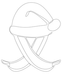 One continuous line of Santa Claus hat with banana. Thin Line Illustration vector concept. Contour Drawing Creative ideas.