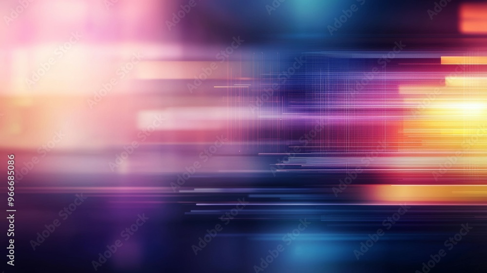 Poster a colorful, blurry image of a cityscape with a yellow line running through it