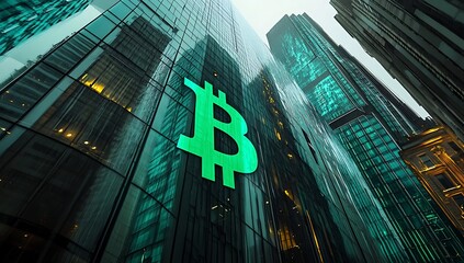 Bitcoin Entering Mass Adoption From Hedge Funds, Family Offices, Pension Funds, Vc Capital, Financial Institutions And Banks With A Backdrop Of Corporate Skyscrapers And Office Blocks.