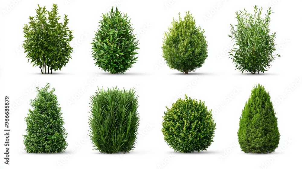 Poster a collection of green bushes and trees are shown in various sizes and shapes