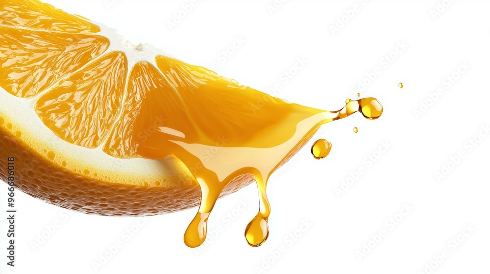 Poster a slice of orange with a drop of juice falling from it