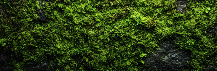 Fototapeta premium Moss green texture. Moss background. Green moss on grunge texture, background. Long web banner 