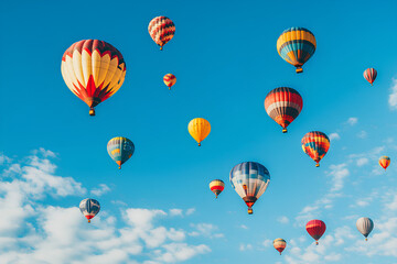 Fototapeta premium A vibrant display of colorful hot air balloons soaring in a clear blue sky.