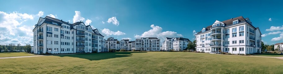 Fototapeta premium Cityscape with Modern Apartment Buildings in a Residential Area in Late Autumn
