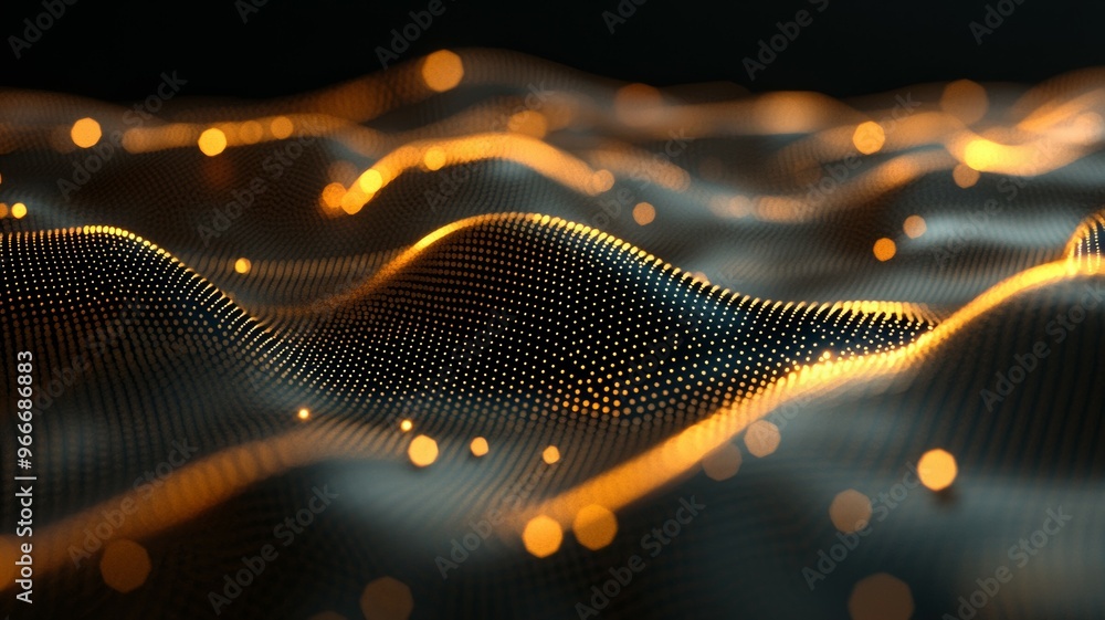 Poster a computer generated image of a wave with a lot of dots