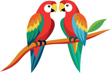 Obraz premium Two colorful parrots are perched on a branch. The birds are brightly colored and seem to be enjoying their time together