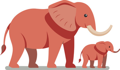 Fototapeta premium A large elephant is walking next to a smaller elephant. The two elephants are standing on a white background