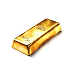 Gold bar clipart, payday wealth concept, watercolor illustration, crisp details, shiny gold, isolated on white background
